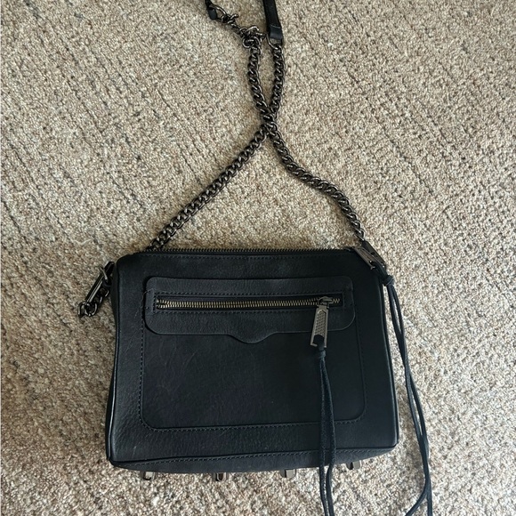 Rebecca Minkoff Avery Black Suede Crossbody bag Chain Detail Handbag - Picture 2 of 11